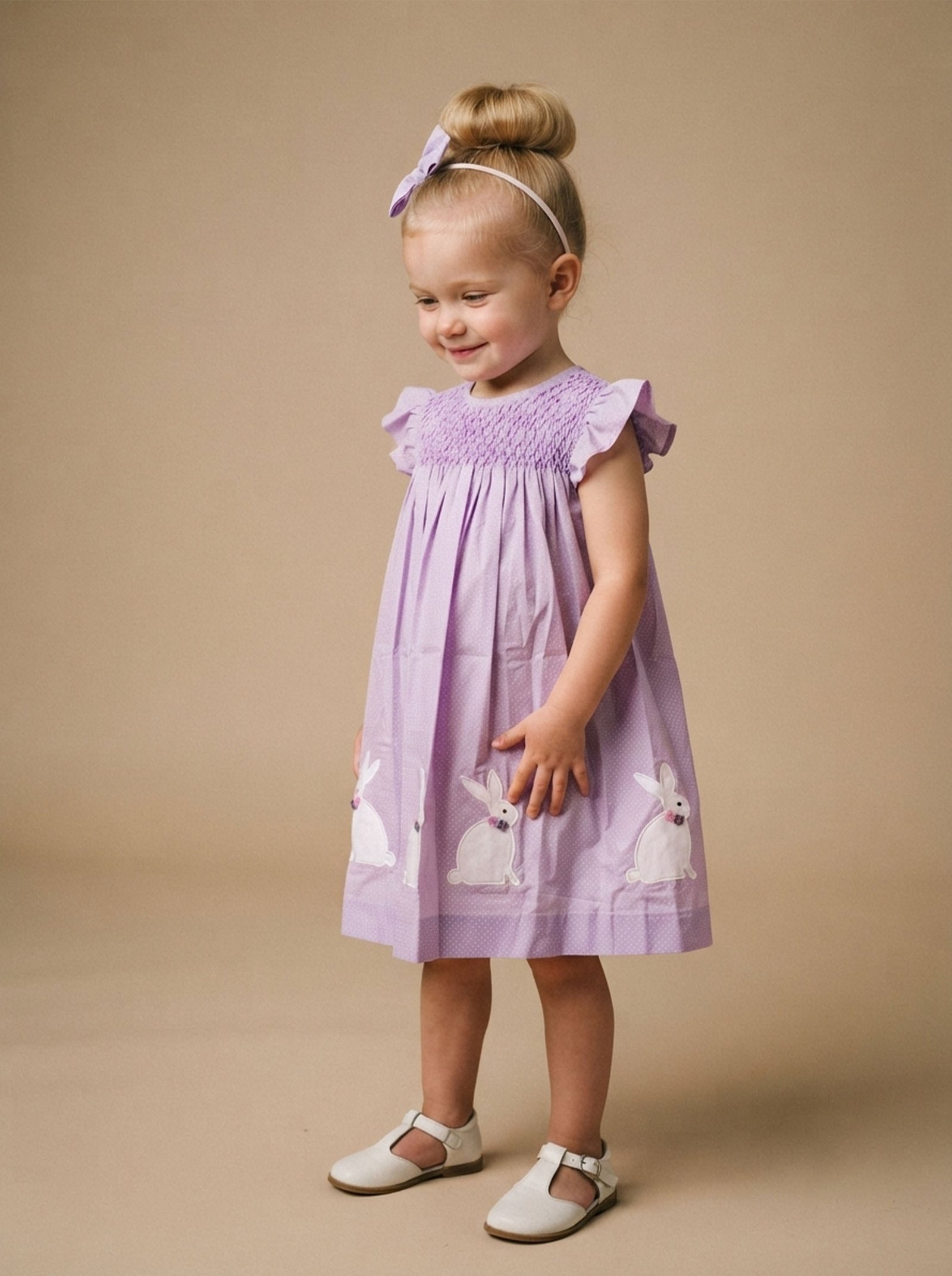 Lavender Smocked Easter Bunny (PS-B361) - Image 2