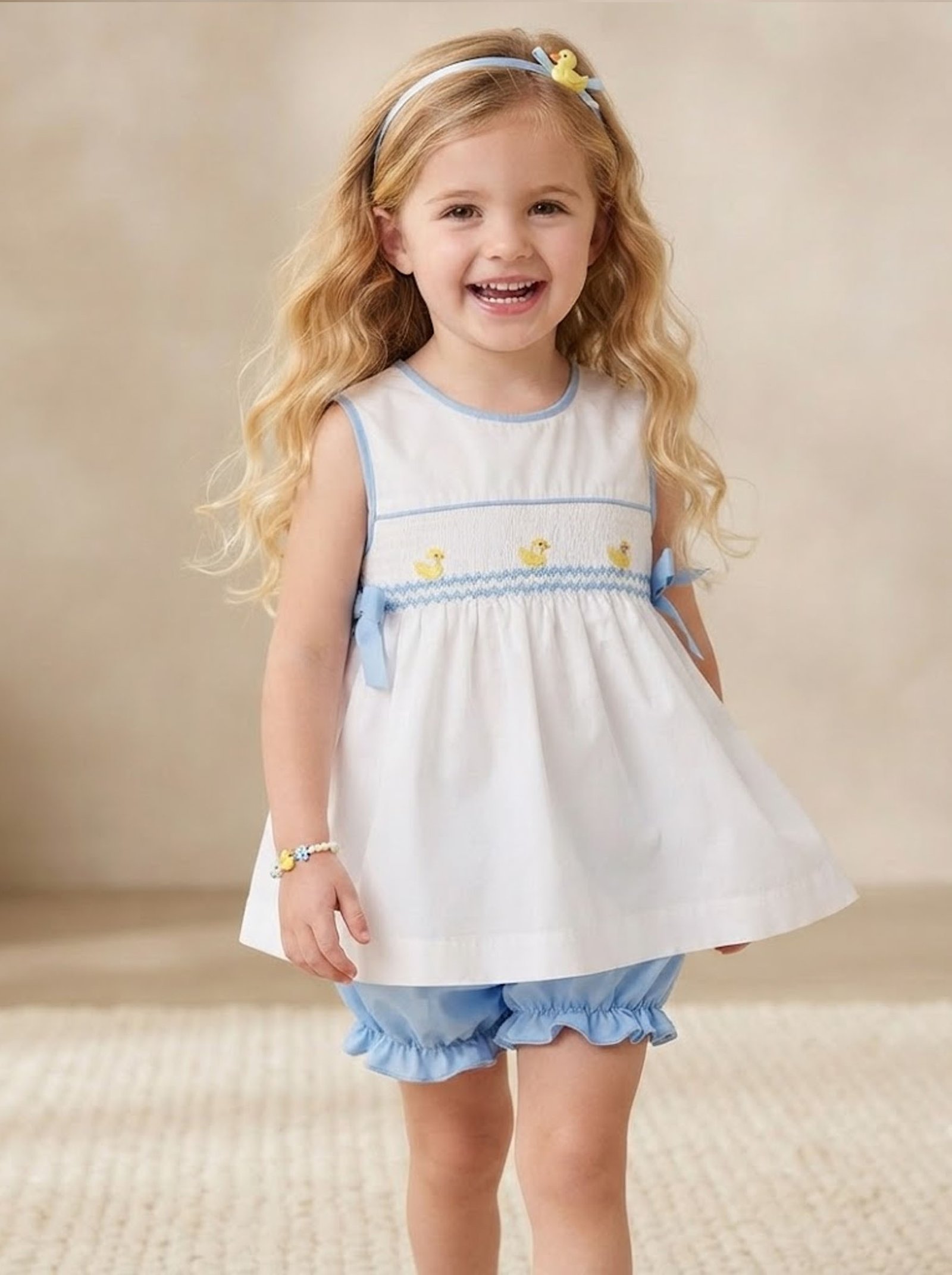 White & Blue Hand Smocked Baby Duck (FK- TM 1022) - Image 2