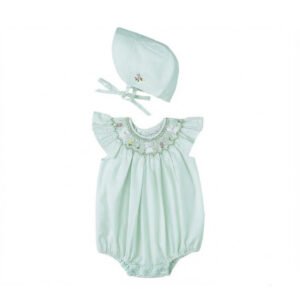 Green Smocked Bunny Bubble & Bonnet ( FB- TM 137)