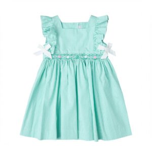 Mint Green Smocked Easter Bunny Dress (FK-TM1013)