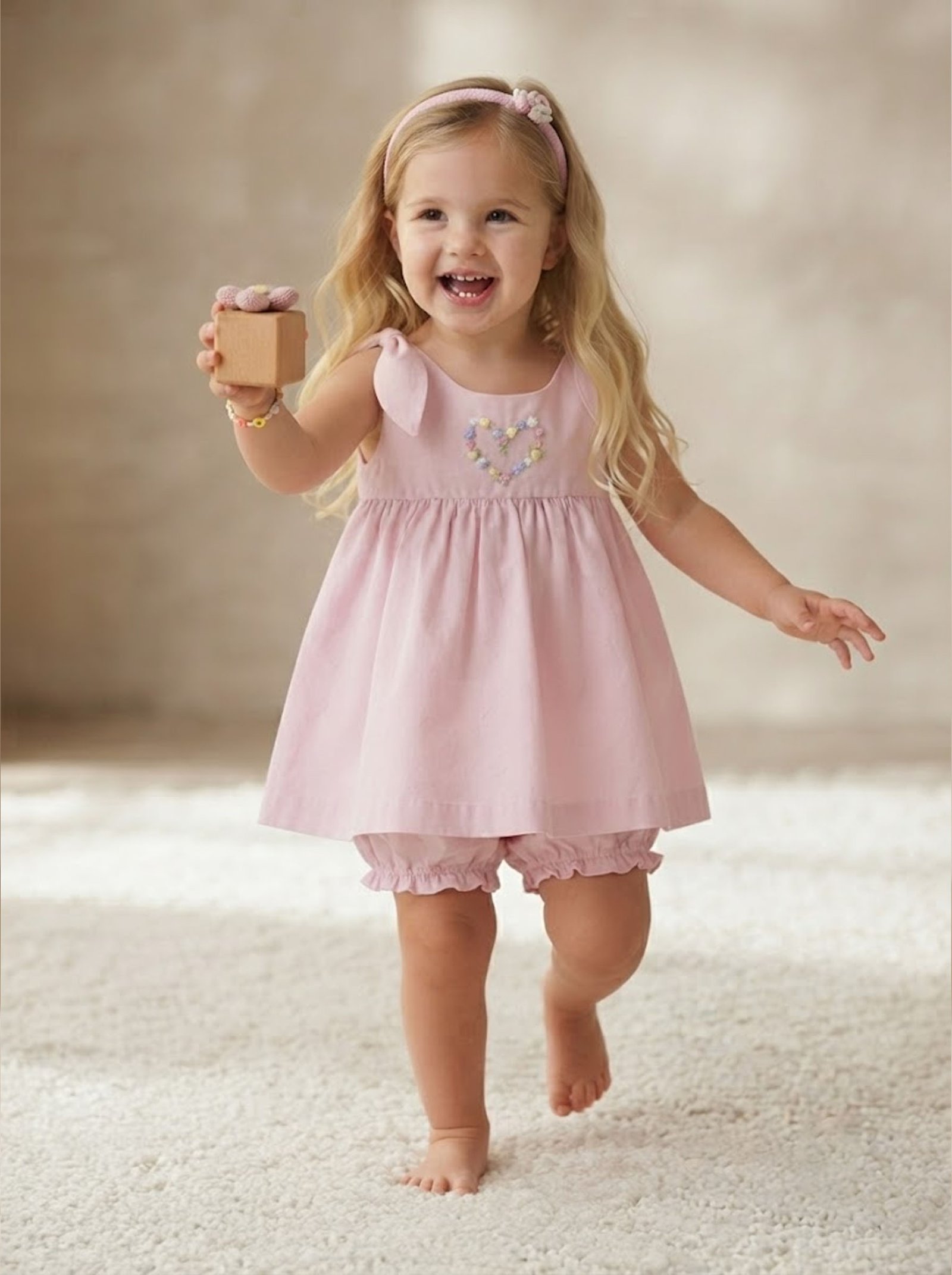 Pink Shoulder Tie Embroidered Dress (FK-TM 1087) - Image 2