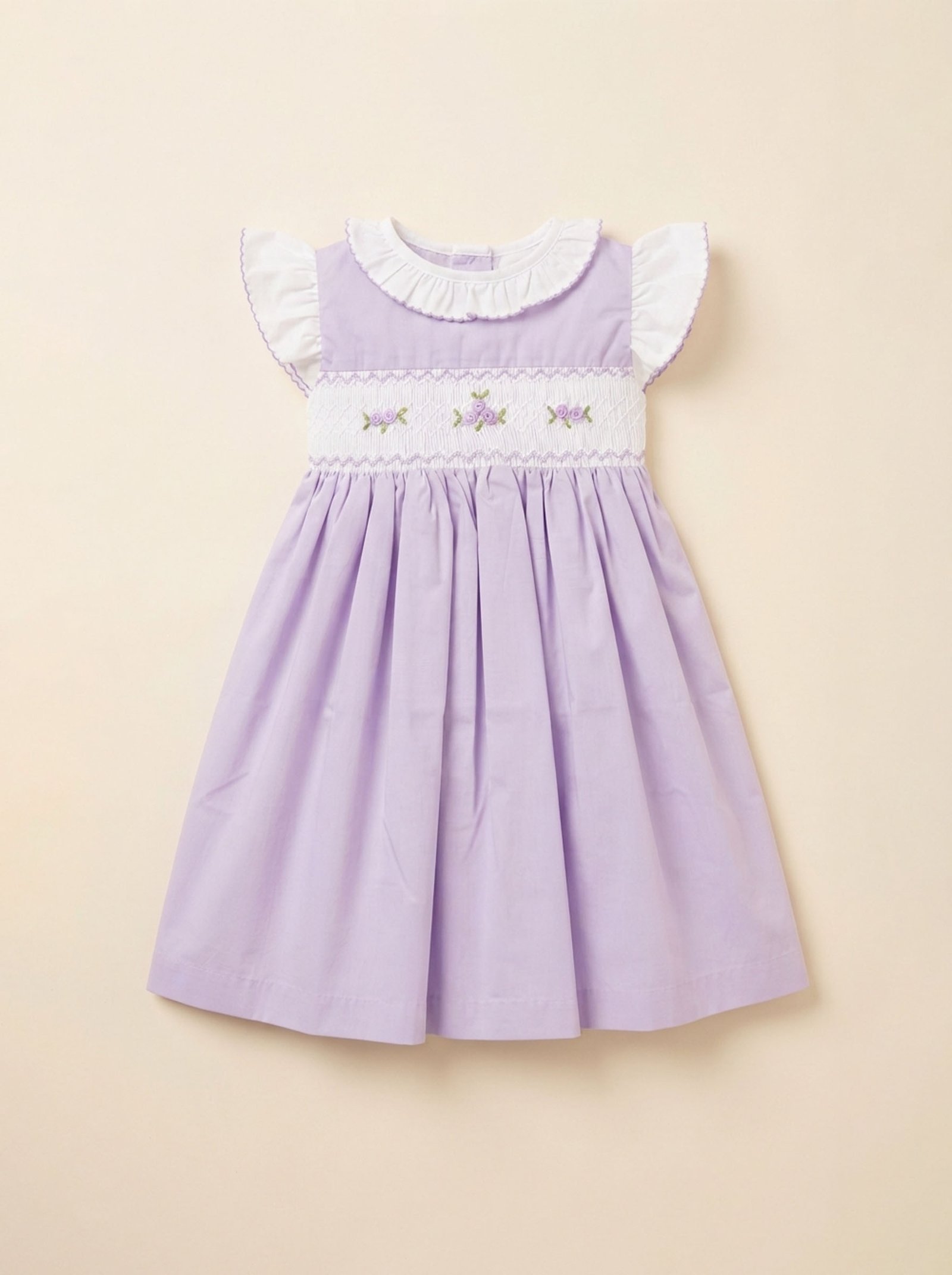Lavender Smocked Ruffle Collar Dress (PS-NP80)