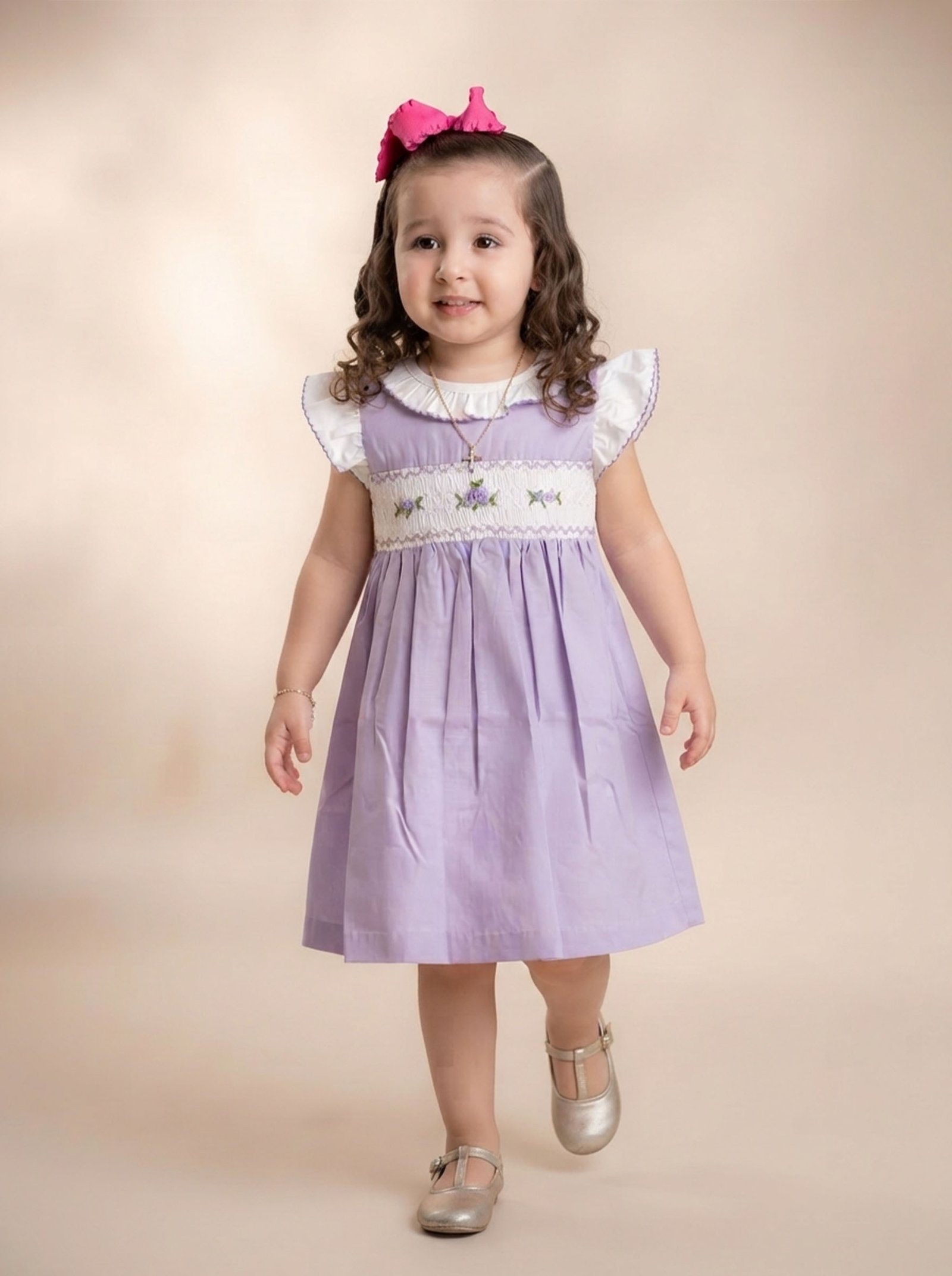Lavender Smocked Ruffle Collar Dress (PS-NP80) - Image 2