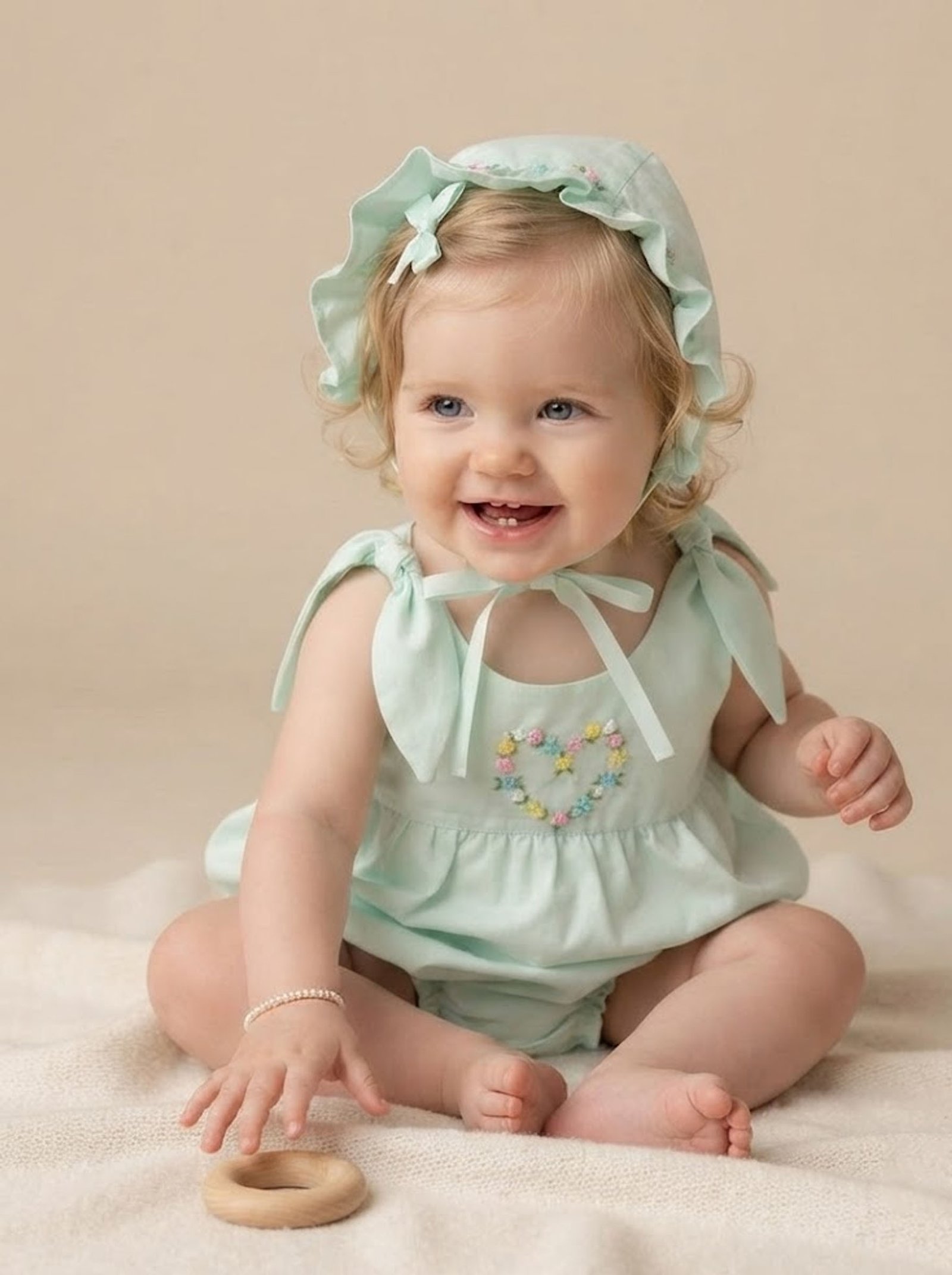 Shoulder Tie Embroidery Bubble & Bonnet ( FB-TM 166) - Image 2