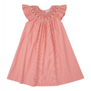 Orange Gingham Smocked Angel Sleeve Dress (FK -TM 1105)