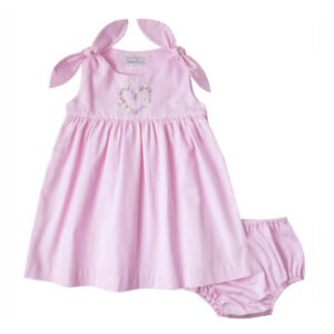 Pink Shoulder Tie Embroidered Dress (FK-TM 1087)