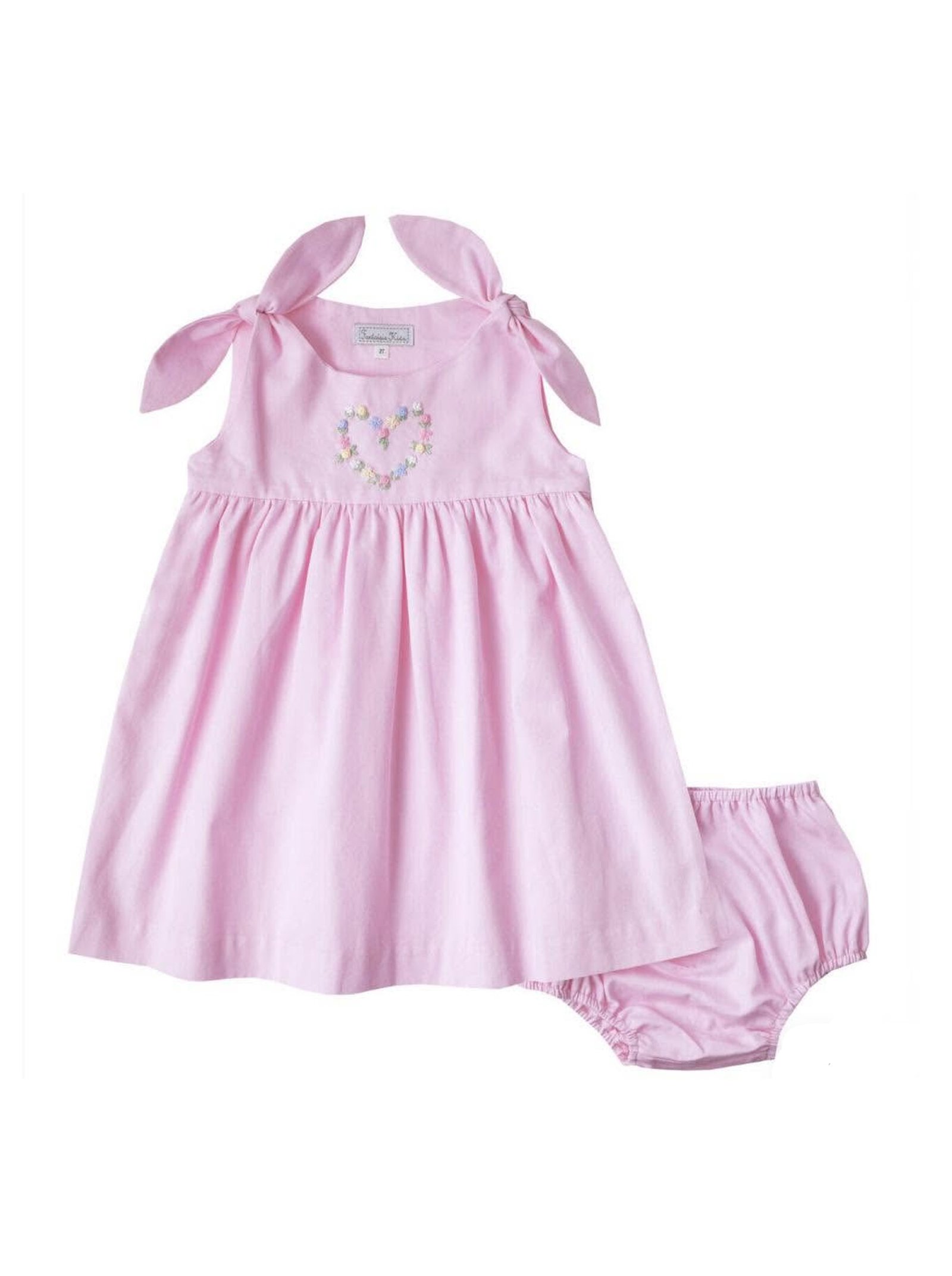Pink Shoulder Tie Embroidered Dress (FK-TM 1087)
