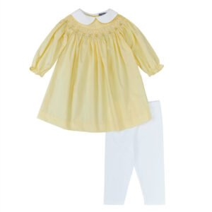Yellow & White Smocked Dress Legging (PS-B236)