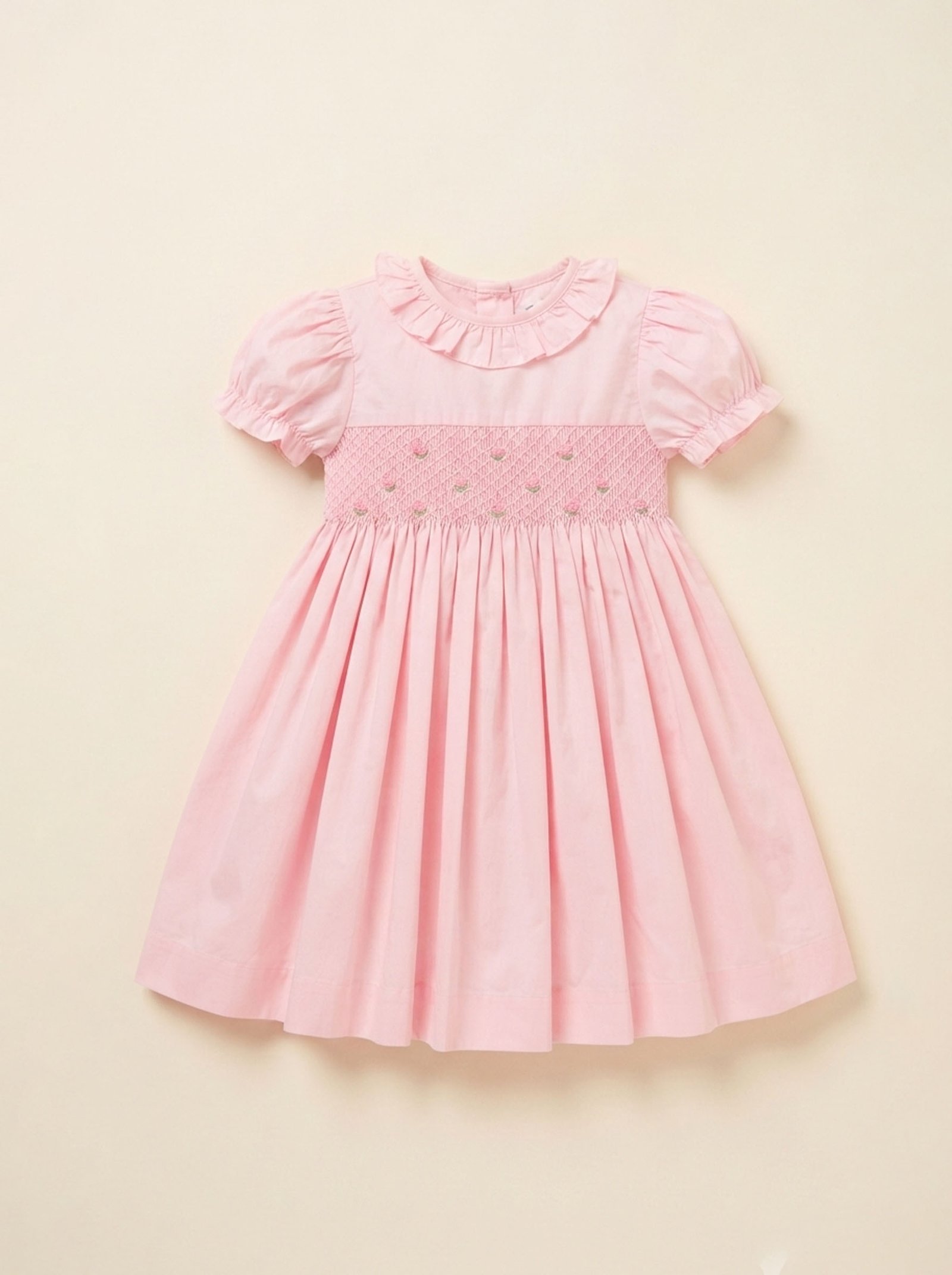Pink Gingham Smocked Ruffle Collar Dress (FB-B064A)