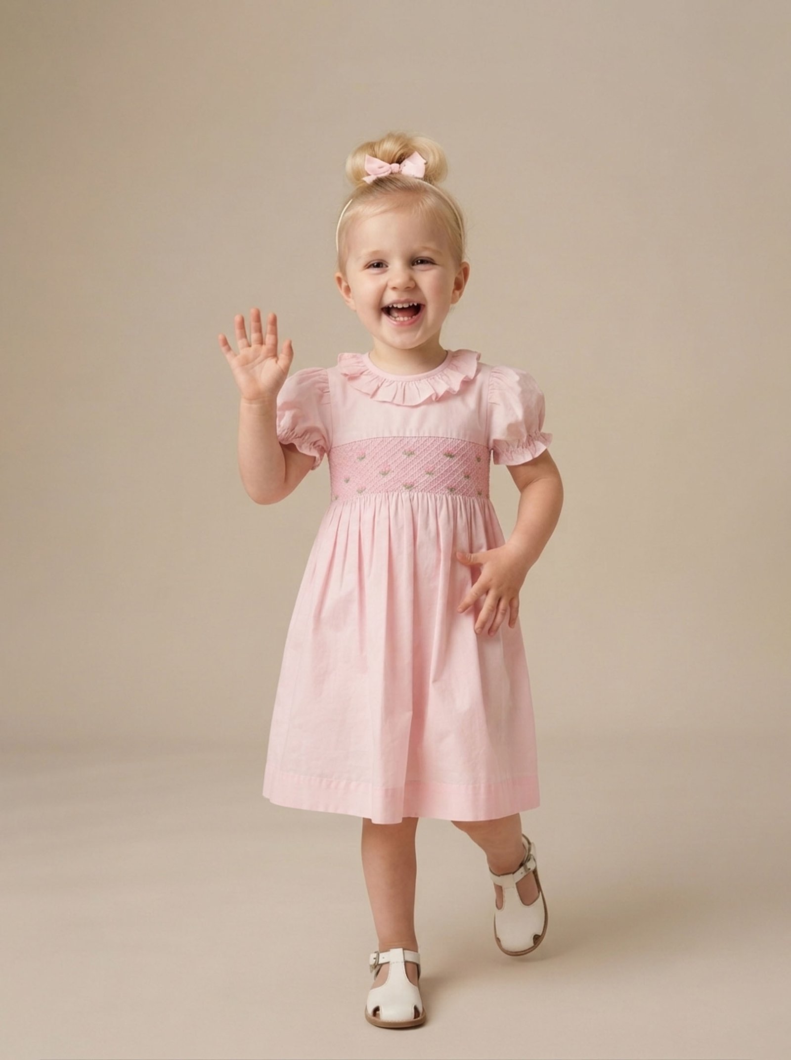 Pink Gingham Smocked Ruffle Collar Dress (FB-B064A) - Image 2
