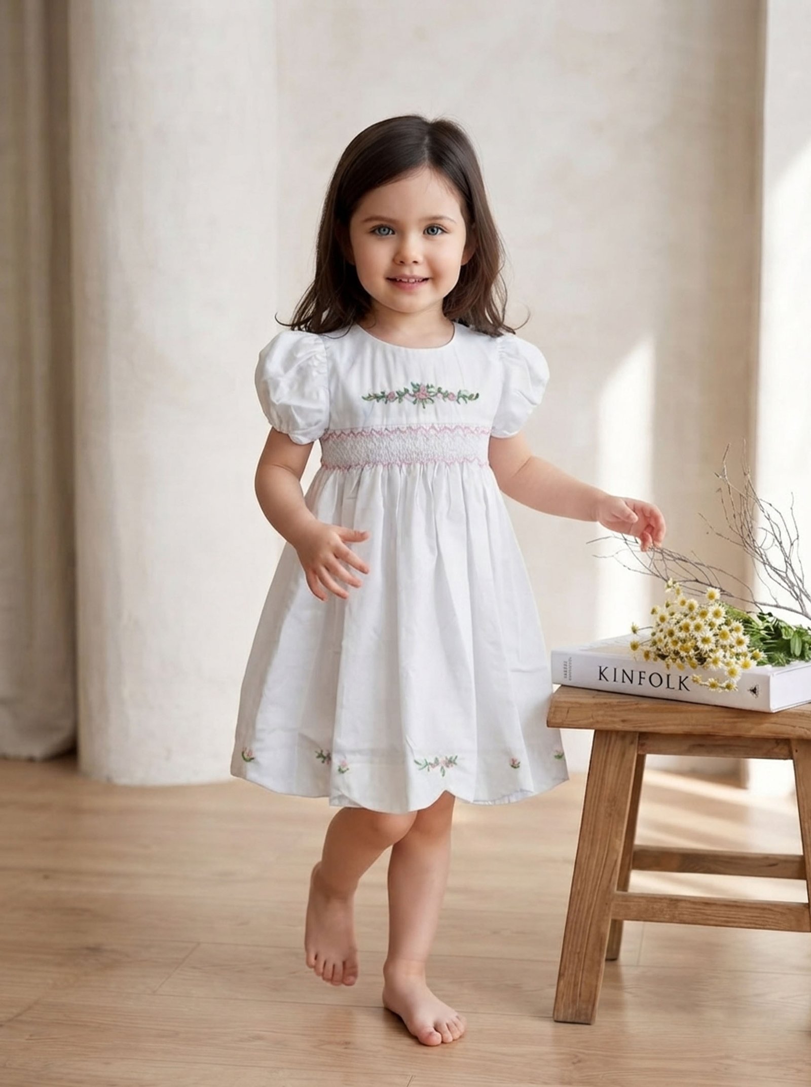 Pink & White Smocked Dress (FK-TM 870) - Image 2