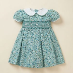 Smocked Mint & White Peter Pan Collar Dress (FK-B0148)