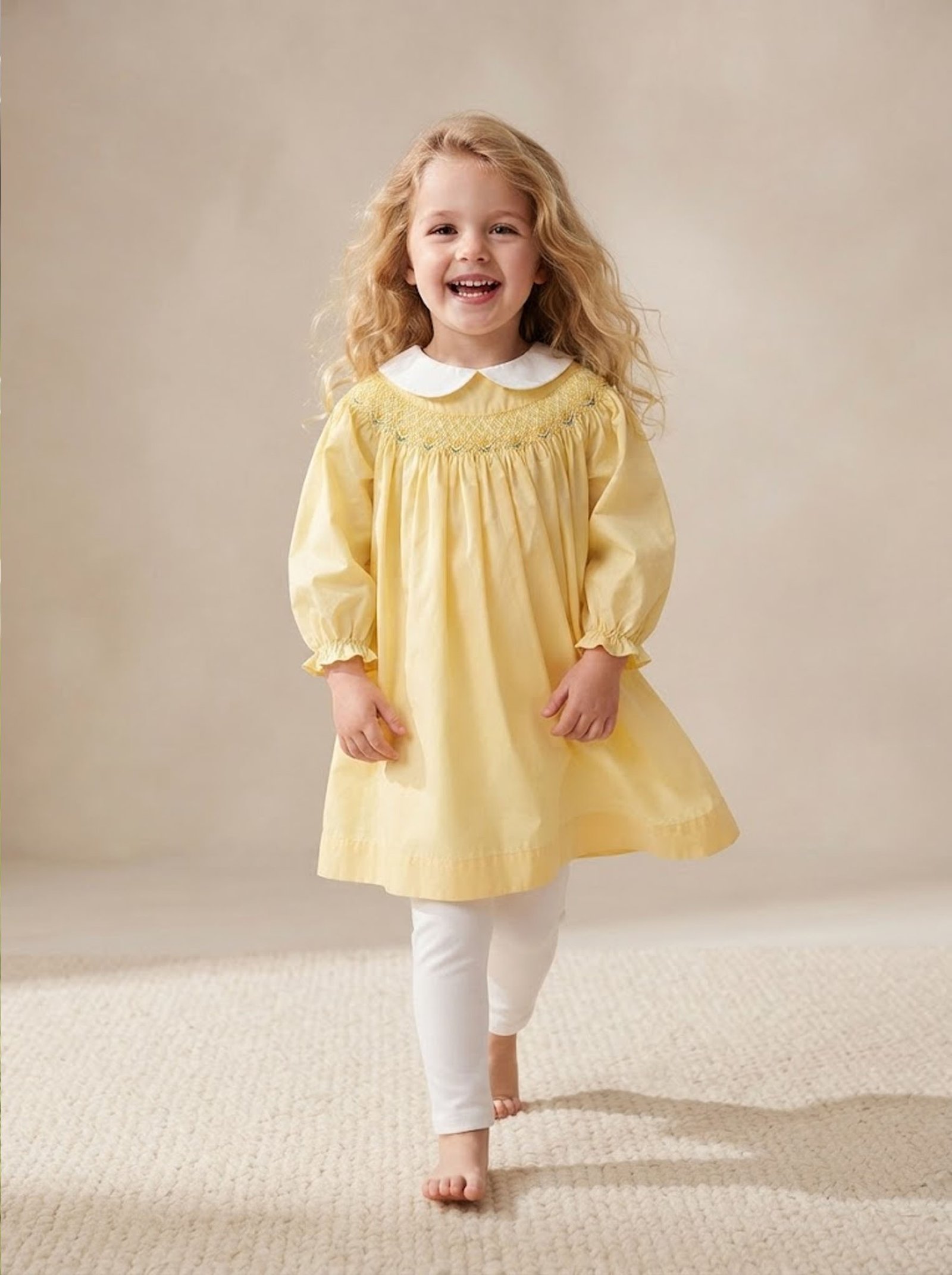 Yellow & White Smocked Dress Legging (PS-B236) - Image 2
