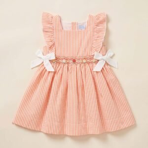 Orange & White Ruffle Smocked Dress (FK-TM 1103)