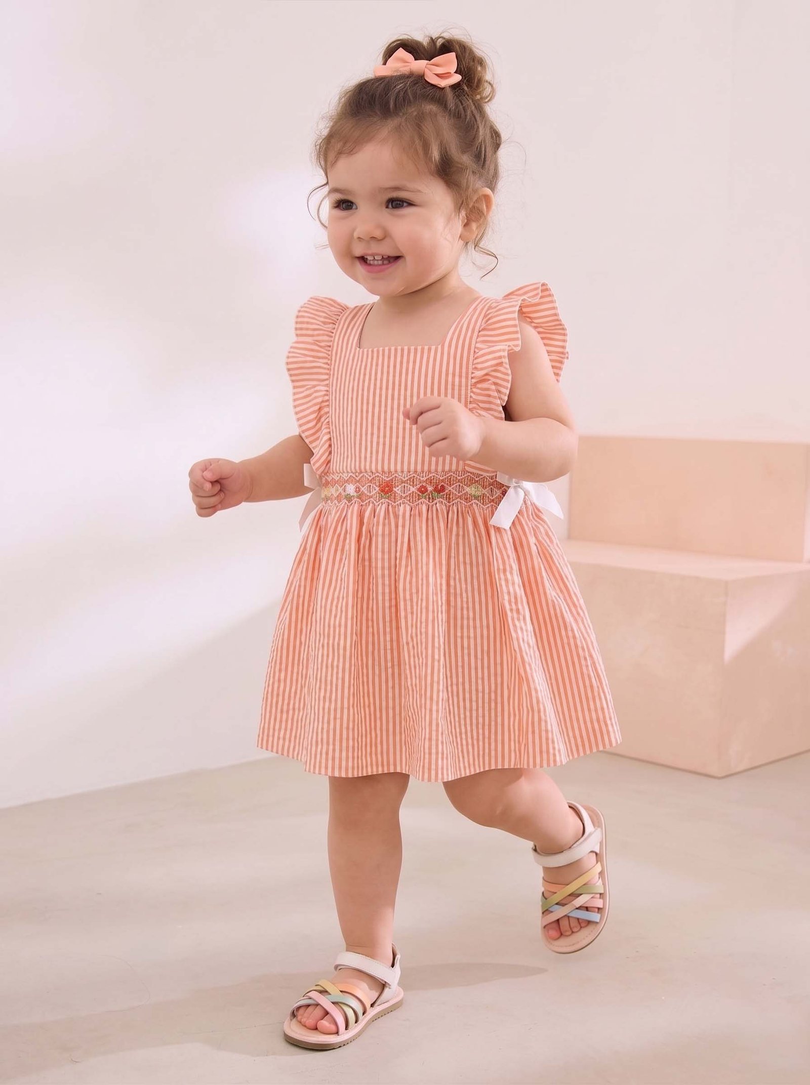 Orange & White Ruffle Smocked Dress (FK-TM 1103) - Image 2