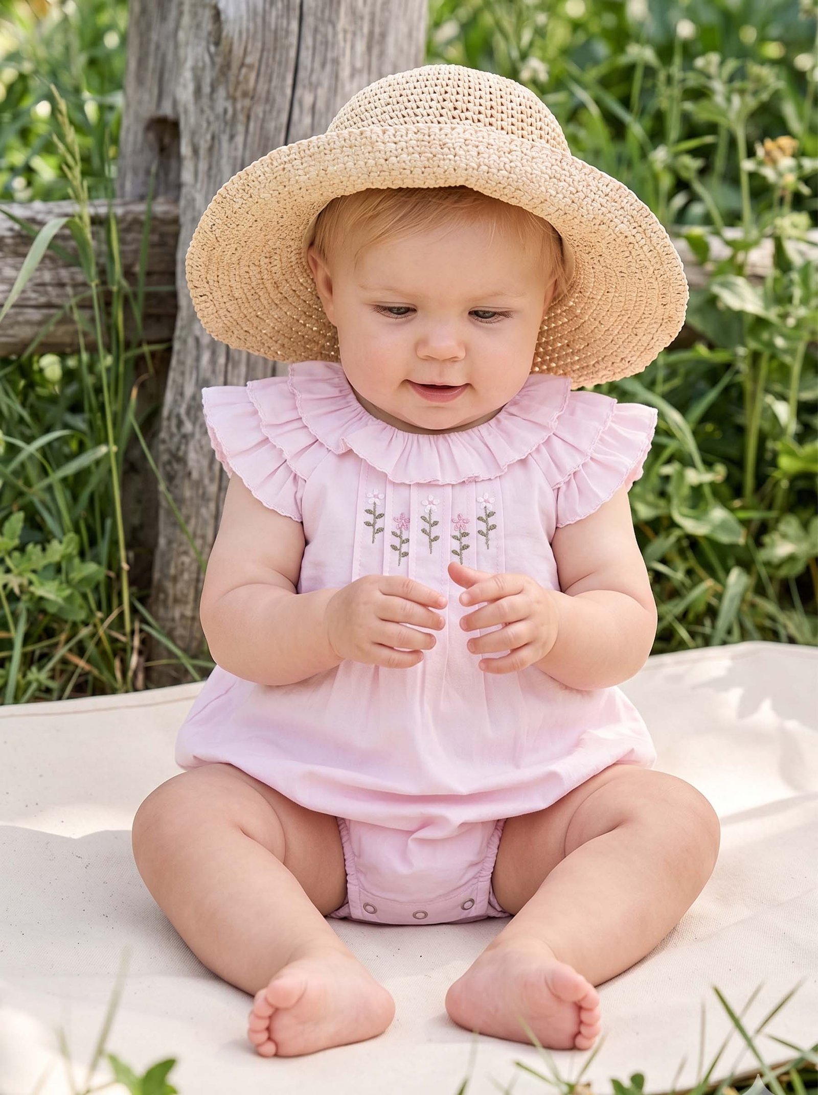 Pink Hand Embroidered Ruffle Sleeve Bubble Dress (FB-NP 220) - Image 2