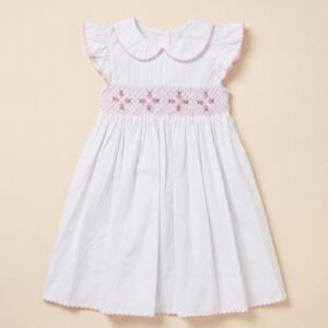 Pink & White Smocked Angel Sleeve Dress (PS- B313)