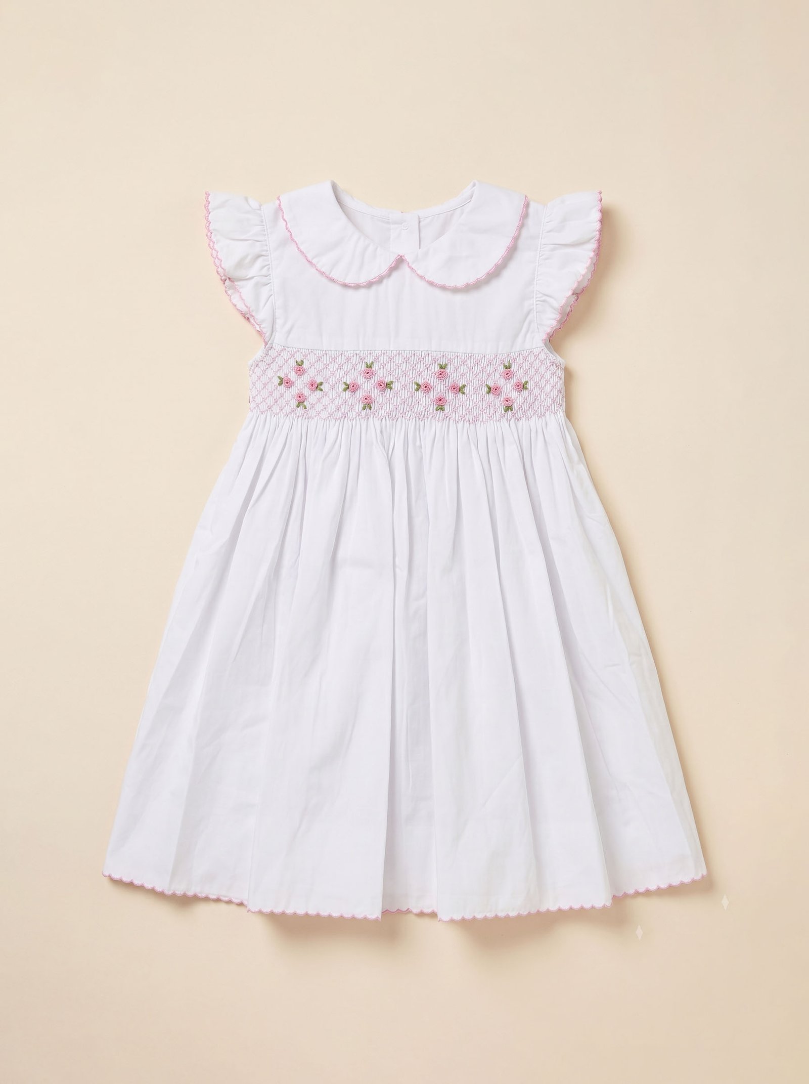 Pink & White Smocked Angel Sleeve Dress (PS- B313)