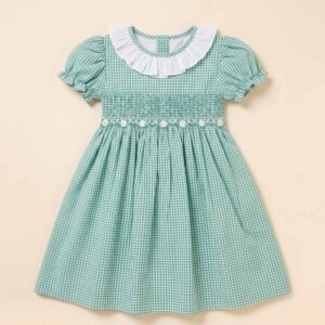 Turquoise & White Gingham Dress & Bloomers (PS-B 353)