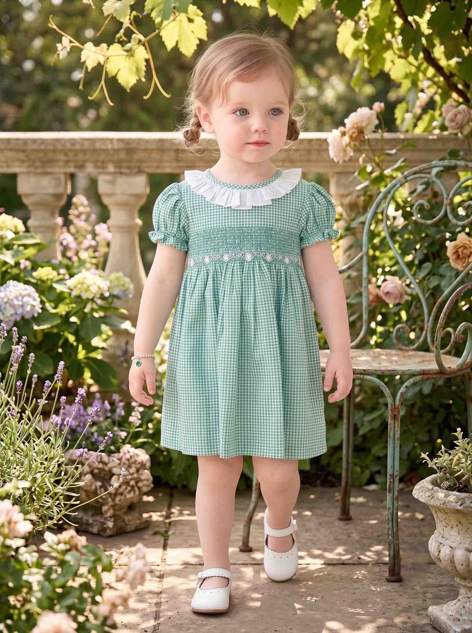 Turquoise & White Gingham Dress & Bloomers (PS-B 353) - Image 2