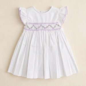 Lavender & White Smocked Angel Sleeve Dress (PS- TM 1117)