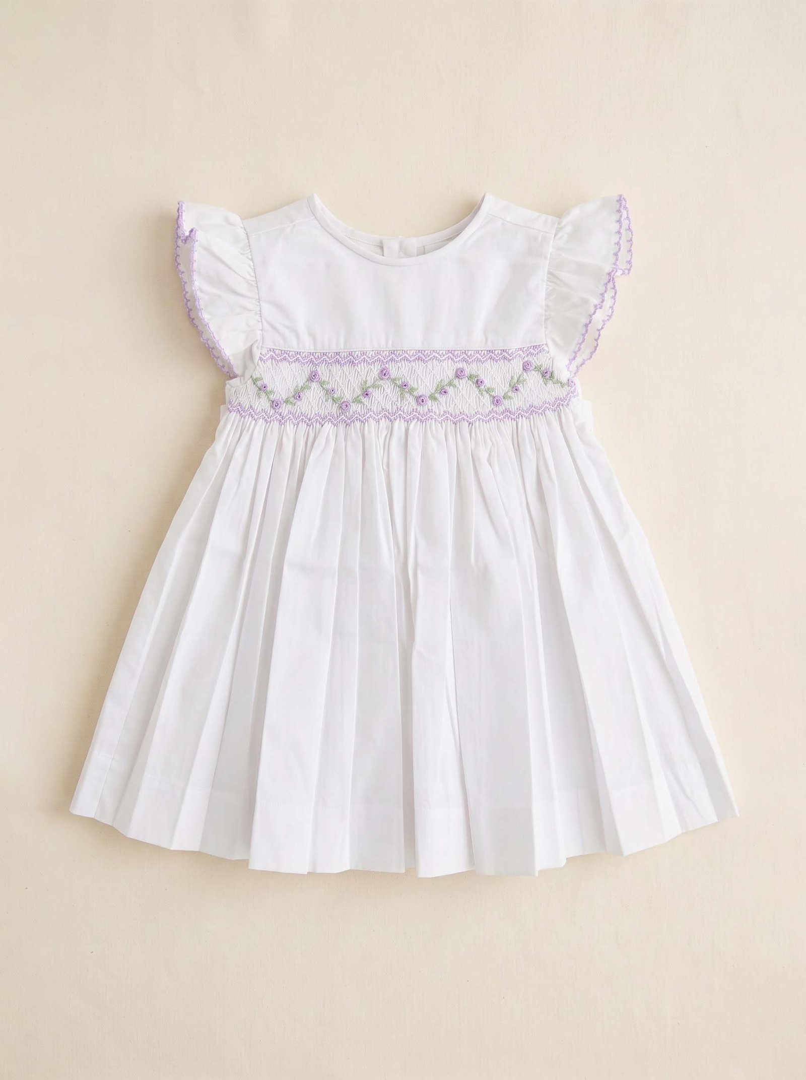 Lavender & White Smocked Angel Sleeve Dress (PS- TM 1117)