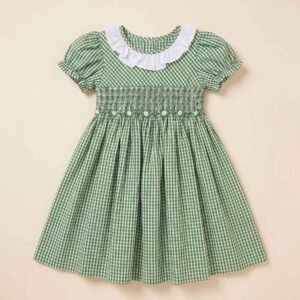 Green & White Gingham Smocked Dress & Bloomers (PS- B353A)