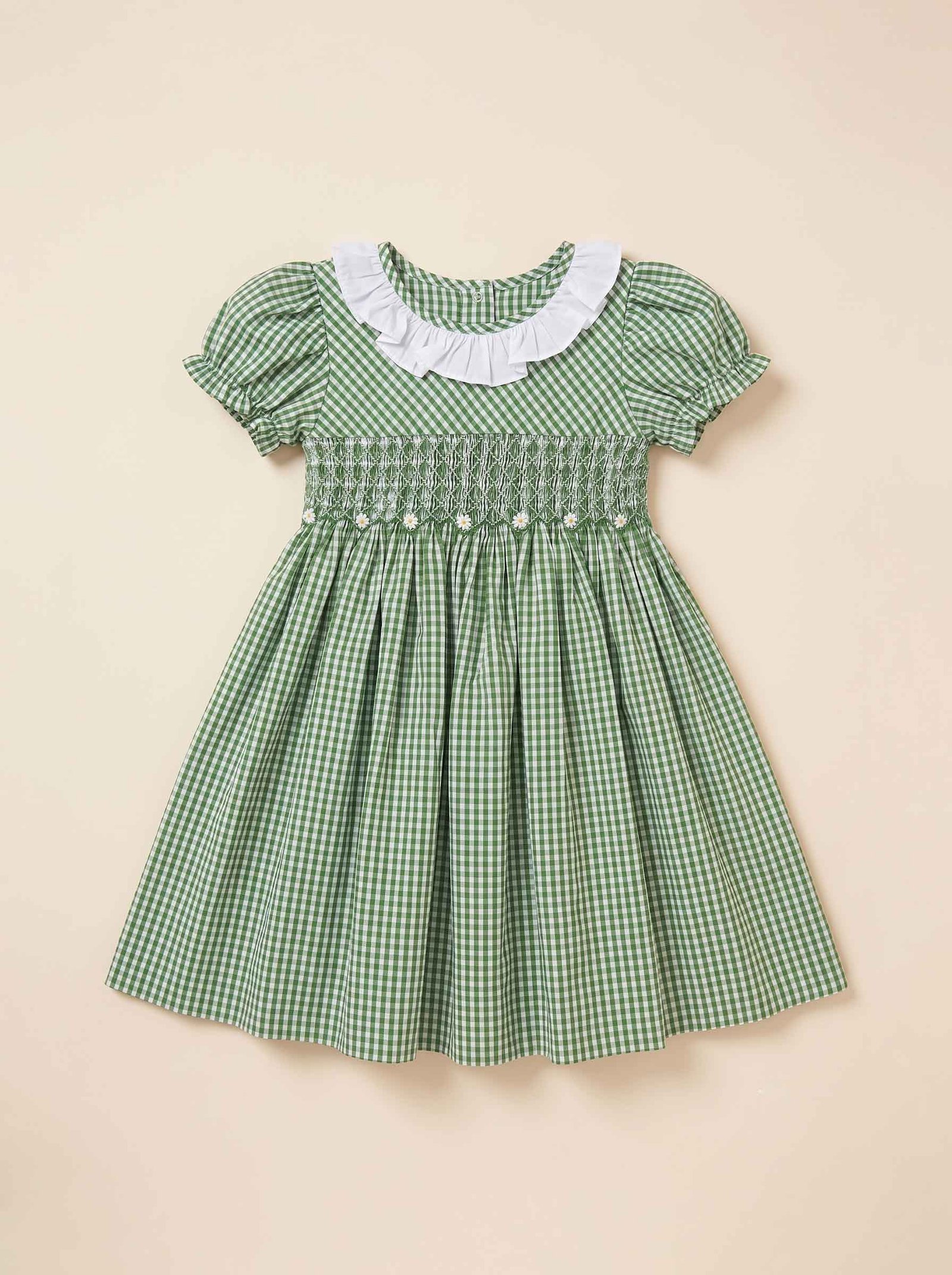 Green & White Gingham Smocked Dress & Bloomers (PS- B353A)