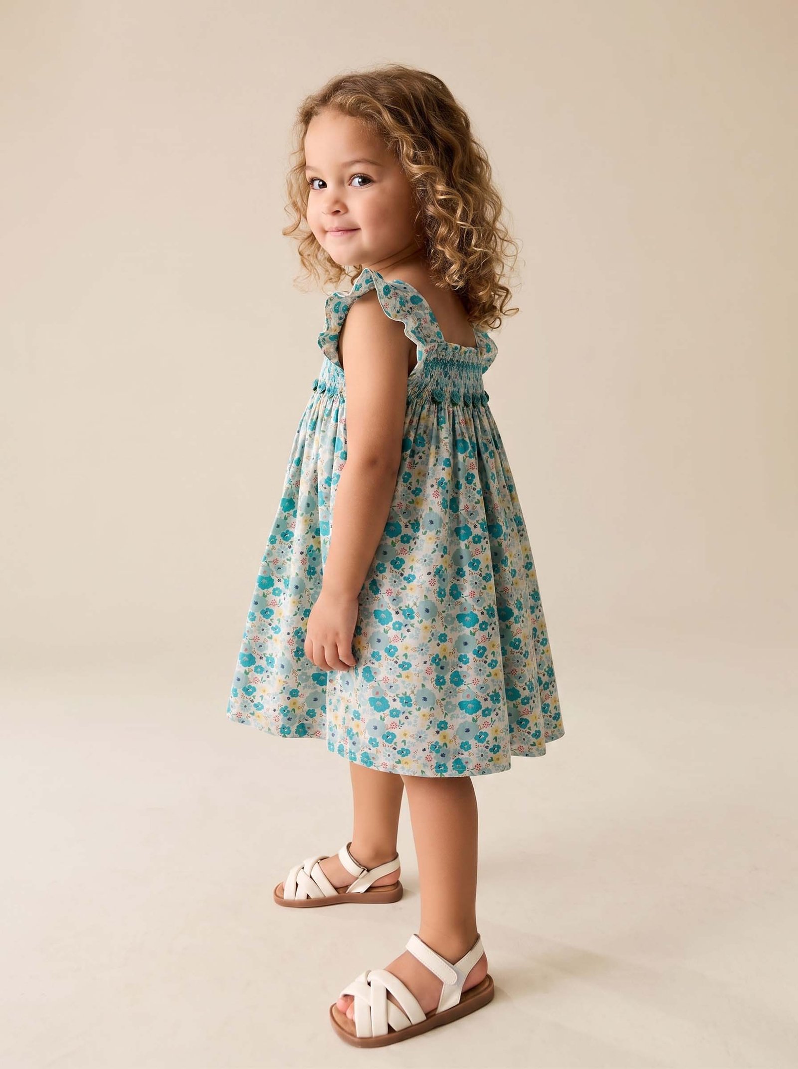 Blue Floral Smocked Dress (PC-B076) - Image 2