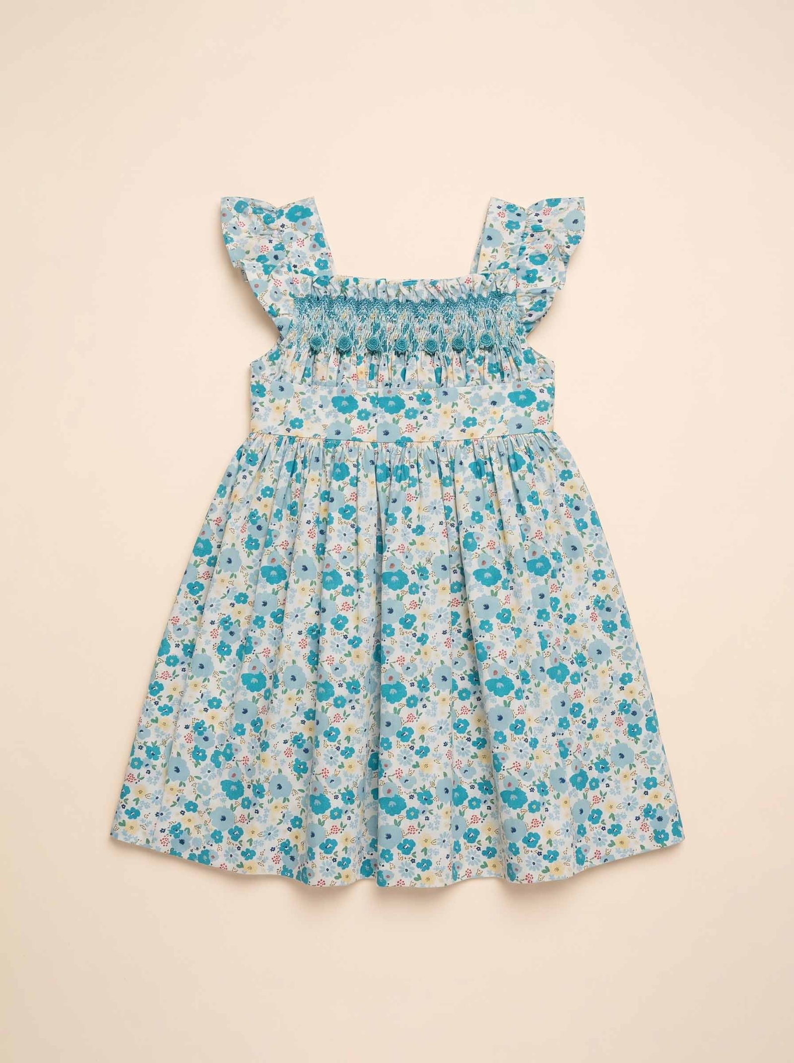 Blue Floral Smocked Dress (PC-B076)