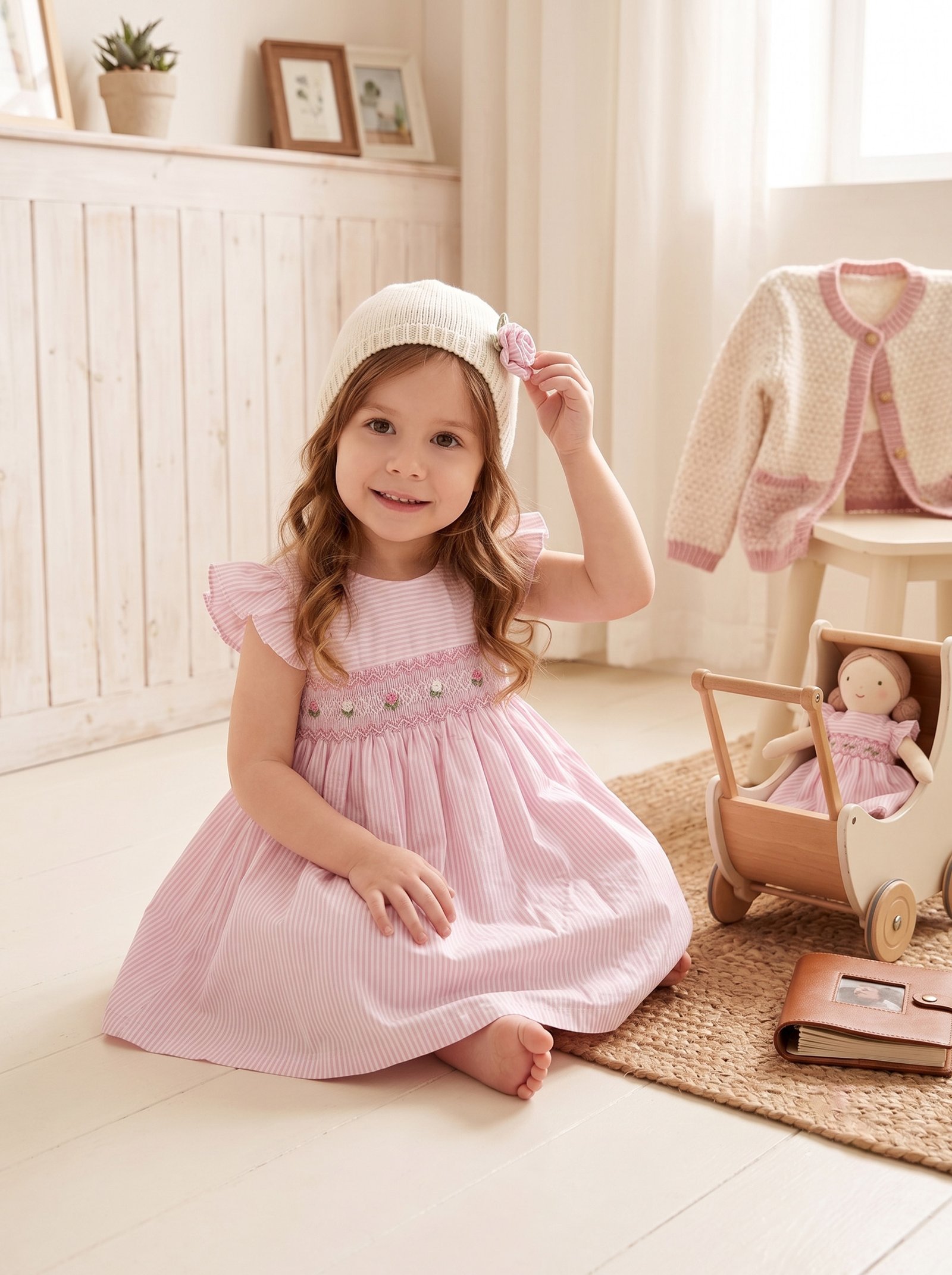 Pink Stripe Smocked Flower Dress - Image 2