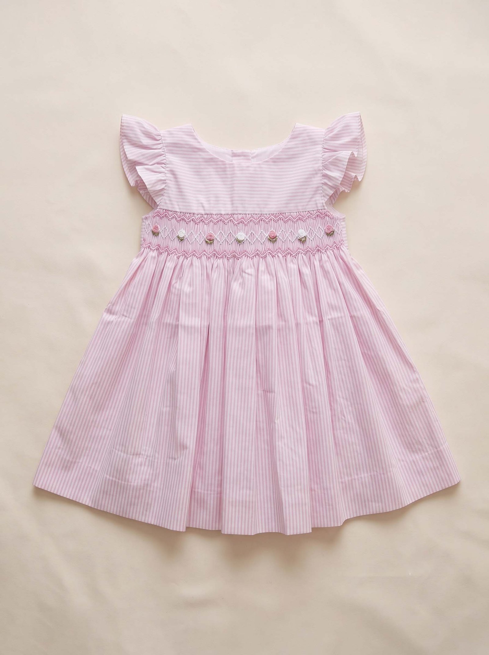 Pink Stripe Smocked Flower Dress