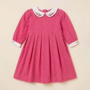 Fuchsia Pink Embroidered Peter Pan Collar Corduroy (PS- NP 128)