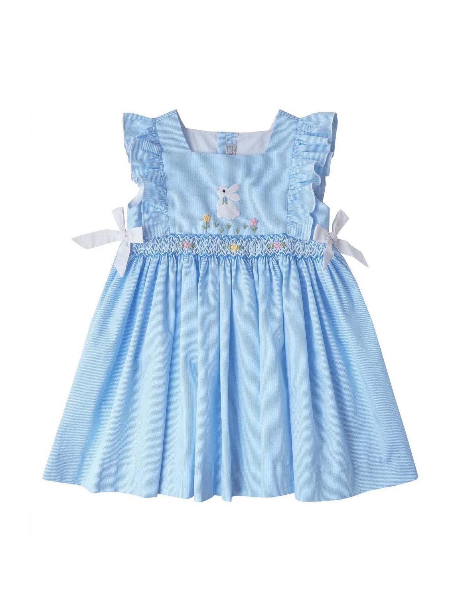 Baby Blue Ruffle Smocked Easter Bunny Dress
