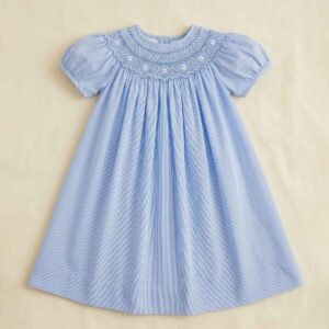 Baby Blue Stripe Sleeve Smocked Dress (FK-B0158)