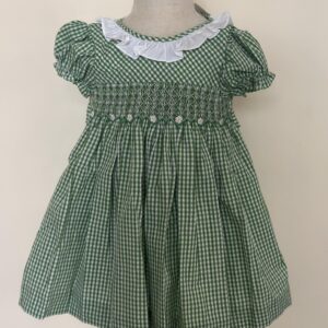 Green & White Gingham Smocked Dress & Bloomers (PS- B353A)