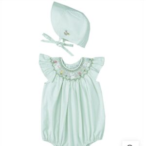 Green Smocked Bunny Bubble & Bonnet ( FB- TM 137)