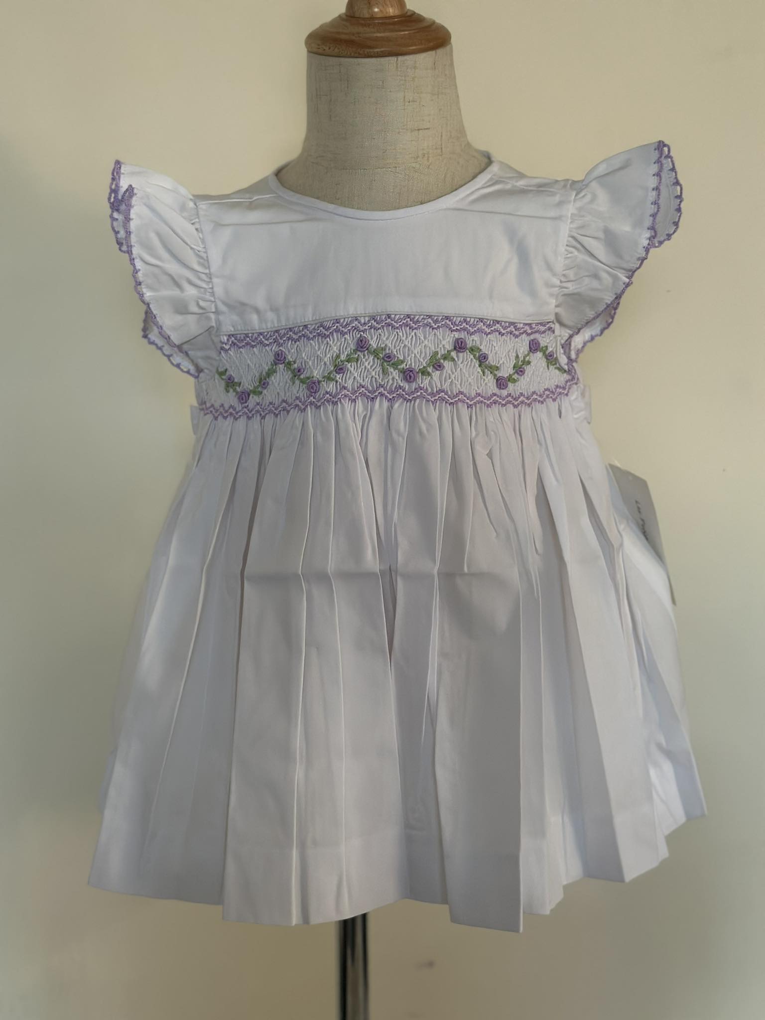 Lavender & White Smocked Angel Sleeve Dress (PS- TM 1117)