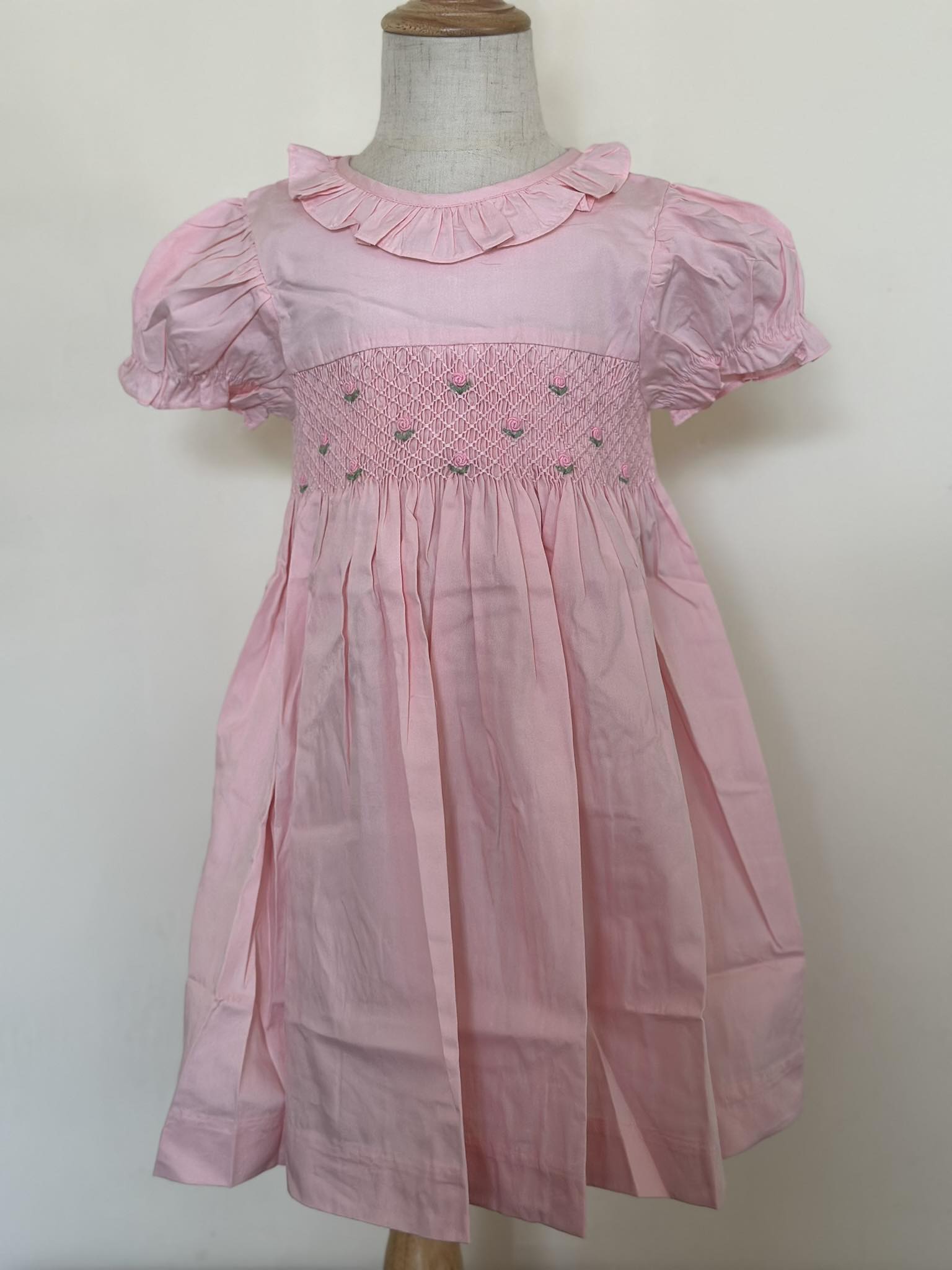 Pink Gingham Smocked Ruffle Collar Dress (FB-B064A)