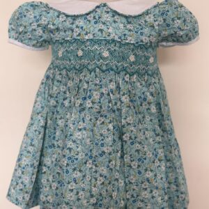 Smocked Mint & White Peter Pan Collar Dress (FK-B0148)