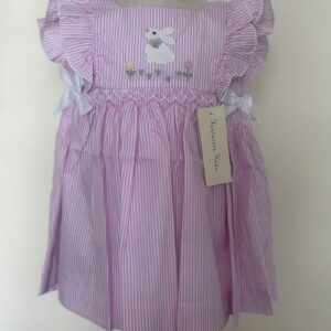 Pink Strip Smocked & Bunny Embroidered Dress (FK-TM 1092)