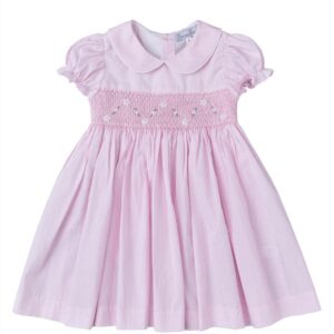 Pink & White Strip Smocked Peter Pan Collar Dress (FK-B0146)