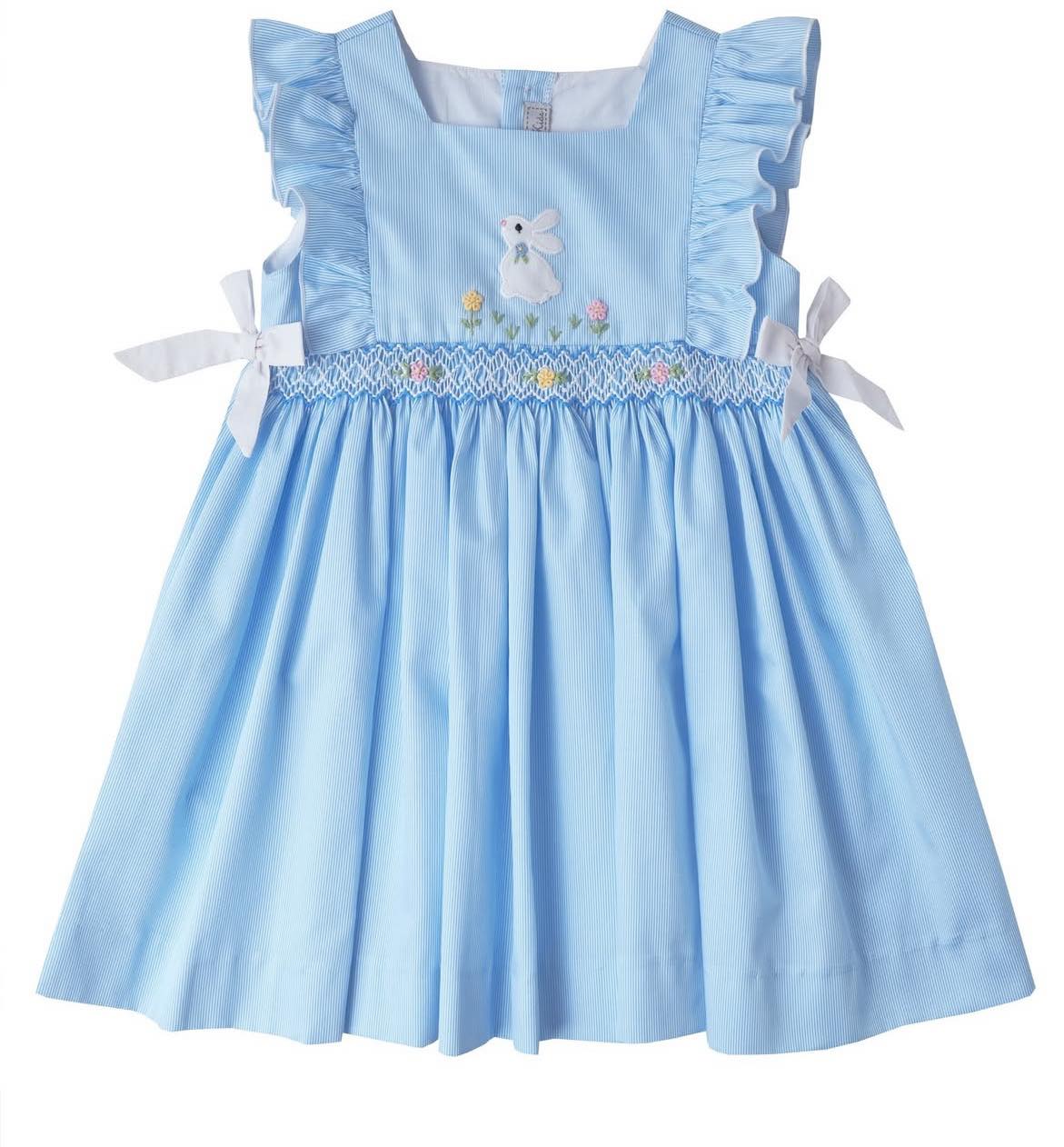 Baby Blue Ruffle Smocked Easter Bunny Dress