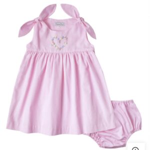 Pink Shoulder Tie Embroidered Dress (FK-TM 1087)