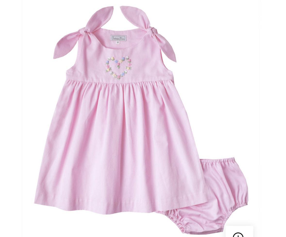 Pink Shoulder Tie Embroidered Dress (FK-TM 1087)