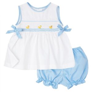 White & Blue Hand Smocked Baby Duck (FK- TM 1022)