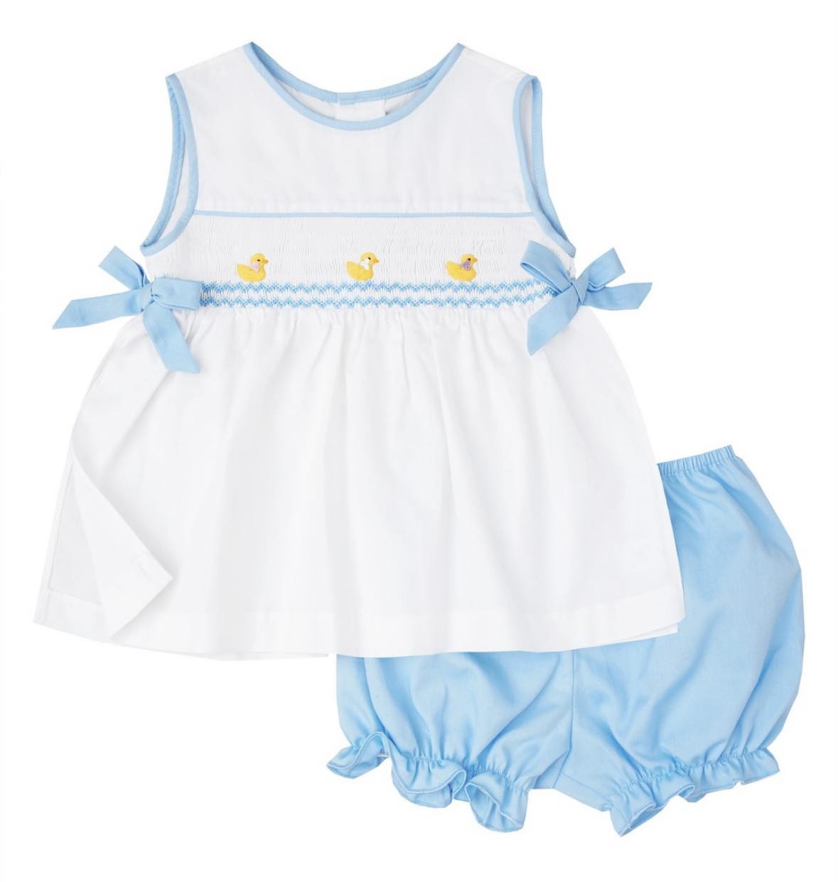 White & Blue Hand Smocked Baby Duck (FK- TM 1022)