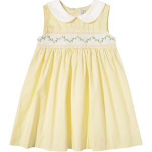 Yellow & White Smocked Peter Pan Collar Dress (FK-TM 1060A)