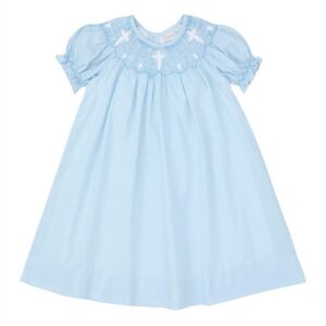 Baby Blue & White Cross Smocked Dress (FK-TM 1088)
