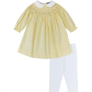 Yellow & White Smocked Dress Legging (PS-B236)